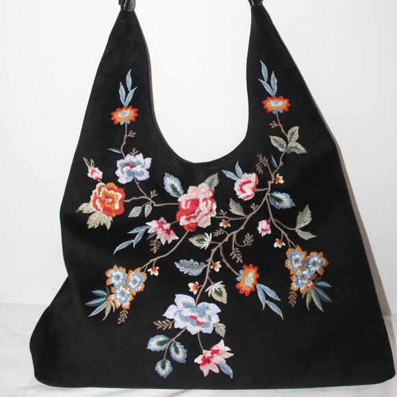 NWT Johnny Was JWLA Suede Leather Embroidered Renata Soft Hobo Tote Shoulder Bag - Picture 1 of 10